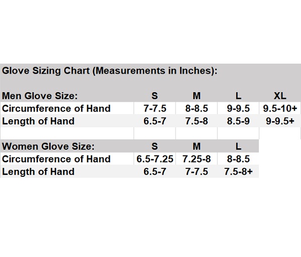 Arete Glove Size Chart